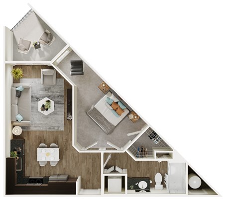 Floor plan for 1 bed, 1 bath, 562 sqft